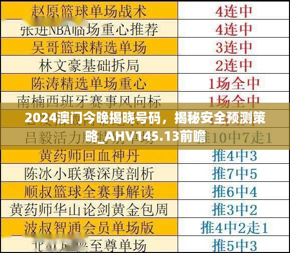 2024澳门今晚揭晓号码，揭秘安全预测策略_ahv145.13前瞻